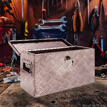 Arebos Aluminium Werkzeugbox mit Schloss | Deichselbox | 40 Liter | 60 x 25 x 30 cm | Inkl. Moosgummidichtung | Silber - 2