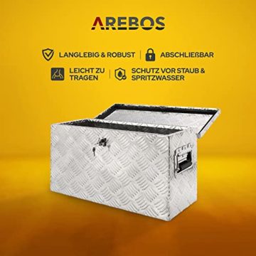 Arebos Aluminium Werkzeugbox mit Schloss | Deichselbox | 40 Liter | 60 x 25 x 30 cm | Inkl. Moosgummidichtung | Silber - 3