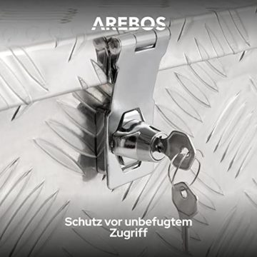 Arebos Aluminium Werkzeugbox mit Schloss | Deichselbox | 40 Liter | 60 x 25 x 30 cm | Inkl. Moosgummidichtung | Silber - 5