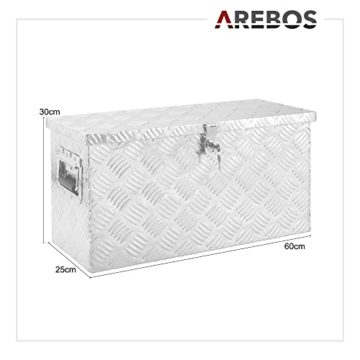 Arebos Aluminium Werkzeugbox mit Schloss | Deichselbox | 40 Liter | 60 x 25 x 30 cm | Inkl. Moosgummidichtung | Silber - 7