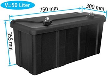 Blackit L - 750 x 300 x 355 mm, Deichselbox mit 2 Schlösser, Werkzeugkasten für Anhänger Staukiste 50 ltr Anhängerbox, Daken B50-2 - 2