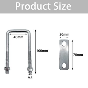 4 Stück U-Schrauben m6 Bolzen U Bügelschrauben 80 x 50 Mm, Vierkant U-Bolzen  E