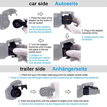 CXTM Adapter 13 auf 7 Poliger Anhängerstecker, Anhängerkupplung Adapter 13 auf 7 Polig, Anhänger Adapter 13 auf 7 Polig inkl. Parking Cover, 12 V Systeme, für Fahrradträger, Pferdeanhänger - 4