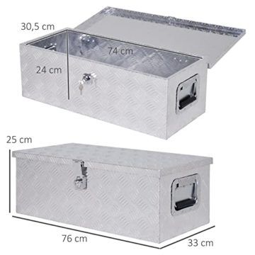 HOMCOM Gerätekasten 76 x 33 x 25 cm Werkzeugkasten Deichselbox Transportbox Alubox Alukoffer Aluminiumkiste Alu Silber - 3