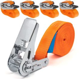 INDUSTRIE PLANET 4 Stück 800kg 4m Spanngurte mit Ratsche einteilig 1 teilig Ratschengurte Zurrgurte 25mm orange 800 daN 0,8t - 1