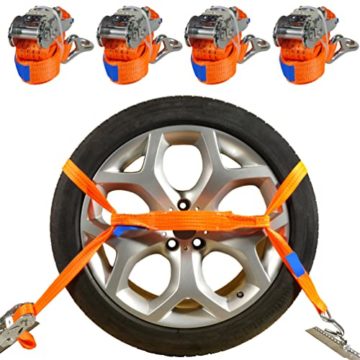 INDUSTRIE PLANET 4 x Spanngurte Autotransport 2000 daN / 2,9m / 35 mm orange Radsicherung Reifengurt Zurrgurte Auto Transport PKW Radsicherungsgurt DIN EN 12195-2 - 1