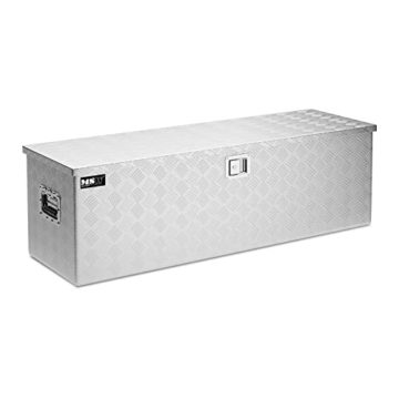 MSW Alubox abschließbar Werkzeugkasten ATB-1230 Deichselbox 150 L Transportbox Metallbox mit Deckel Riffelblech 124 x 38 x 38 cm Aluminiumbox - 1