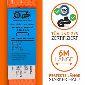SICURIT. Spanngurte mit Ratsche – 4 Stück 6m, 1000Kg – TÜV G/S geprüft – DIN EN 12195-2 – Extrem robuste Zurrgurte - Ratschengurte zur Ladungssicherung – inkl. 4 Kantenschoner - 2