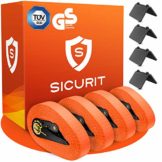 SICURIT. Spanngurte mit Ratsche – 4 Stück 6m, 1000Kg – TÜV G/S geprüft – DIN EN 12195-2 – Extrem robuste Zurrgurte - Ratschengurte zur Ladungssicherung – inkl. 4 Kantenschoner - 1