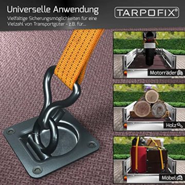 Tarpofix® Anhänger Zurrösen mit Gegenplatten (6 Stück) | Robuste Zurrmulden mit einer geprüften Zugkraft von 800daN pro Zurrhaken | Langlebige Verzurrösen aus verzinktem & extra dicken Stahl - 4