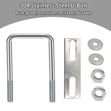 U-Schrauben M10 U-Bolzen U-BüGel Quadratische, M10 U Schrauben Edelstahl Mit Mutter Rahmenplatte Unterlegscheibe, U BüGelschraube FüR Rohr Befestigung Auto Abschleppen (80 x 150 mm) - 3