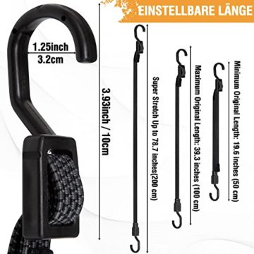 Verstellbar Spanngummi mit Haken, Expander mit Metallhaken 4er Set, 100cm Flach Gepäckspanner Schwarz Gummiseil, Extra Stark Gummispanner Gummibänder für Sonnensegel, Garten, Fahrrad, Auto, Tarps - 2
