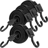 Verstellbar Spanngummi mit Haken, Expander mit Metallhaken 4er Set, 100cm Flach Gepäckspanner Schwarz Gummiseil, Extra Stark Gummispanner Gummibänder für Sonnensegel, Garten, Fahrrad, Auto, Tarps - 1
