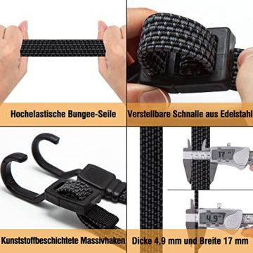 Verstellbar Spanngummi mit Haken, Expander mit Metallhaken 4er Set, 100cm Flach Gepäckspanner Schwarz Gummiseil, Extra Stark Gummispanner Gummibänder für Sonnensegel, Garten, Fahrrad, Auto, Tarps - 5